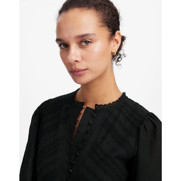 Madewell Cotton Eyelet Flutter Sleeve Mini Dress NU556 Black Size 12 NWT/FLAWED - Picture 4 of 6